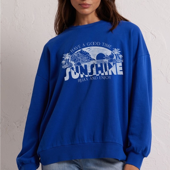 Z Supply Tops - Z SUPPLY Women’s Good Time Sunday Blue Dye Graphic Sweatshirt Size Small